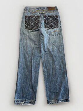 Y2K Davoucci Baggy Hip Hop Skater Embroidered Pockets Sz 32 x 34 Grunge Alt Raw